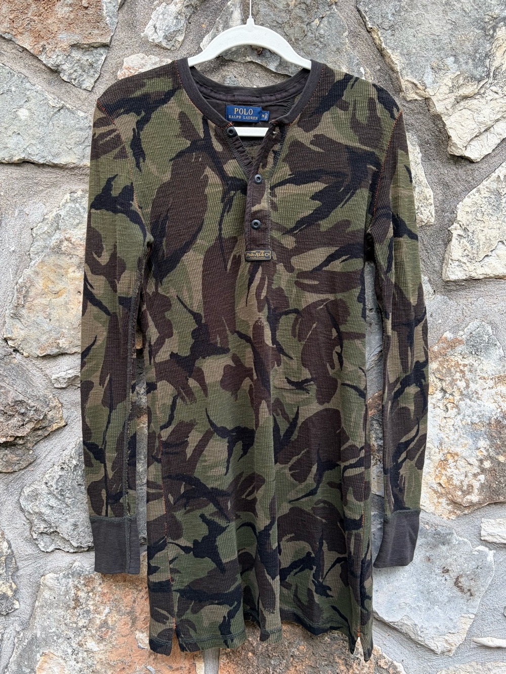 POLO Ralph Lauren camouflage print Henley waffle thermal mini dress MEDIUM euc